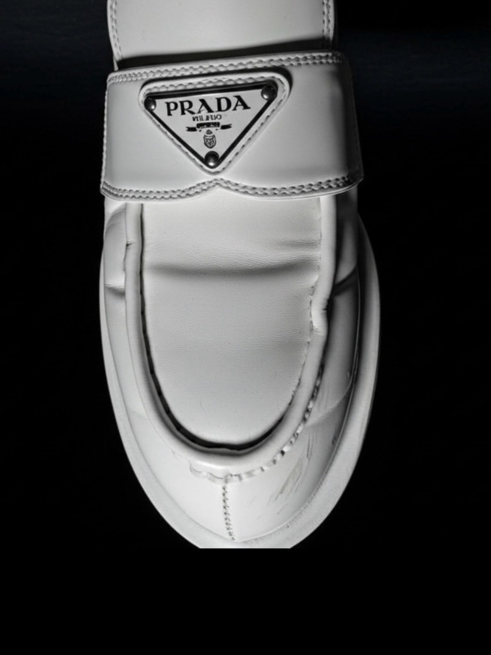Prada White Leather Logo Strap Mules